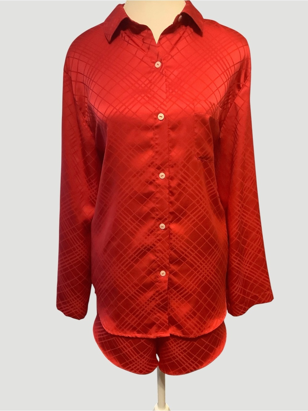 Victoria's Secret Red Satin Pajama Set Size M Button Front Long Sleeve Sleepwear